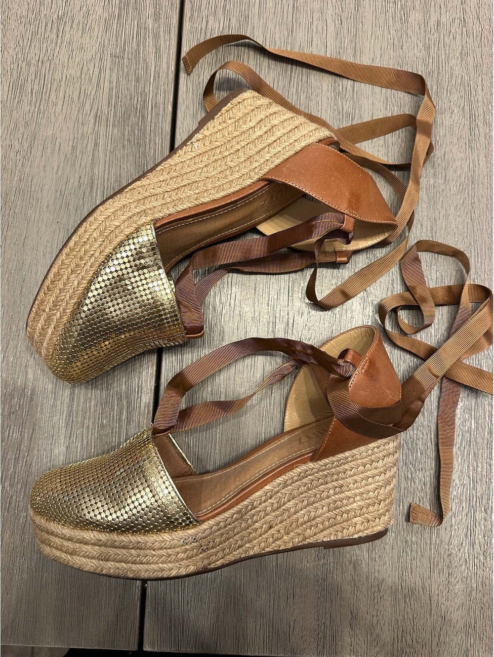 Schutz Women's Gold Espadrille Wedge Sandals Size 9